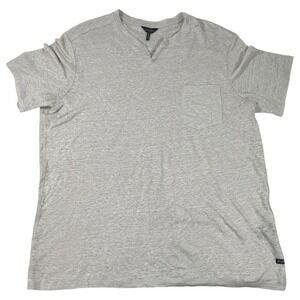 Good Man Brand Mens Gray 100% Linen Notch Neck Pocket T-Shirt Size Large